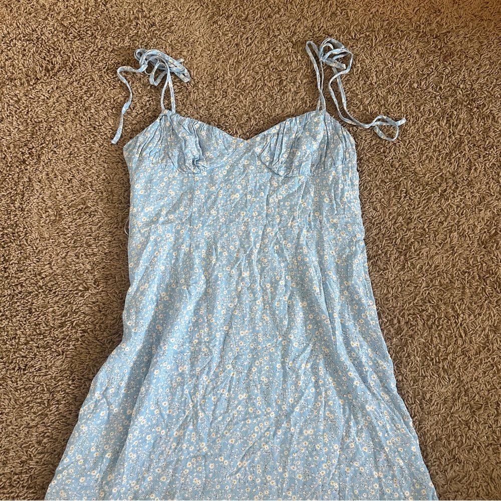 shein Blue floral mini dress with tie straps size large